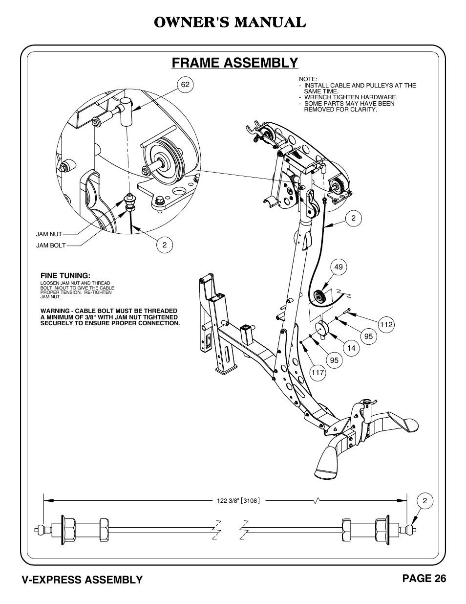 Frame assembly, Owner's manual, V-express assembly page 26 | Hoist Fitness V-EXPRESS User Manual | Page 27 / 71