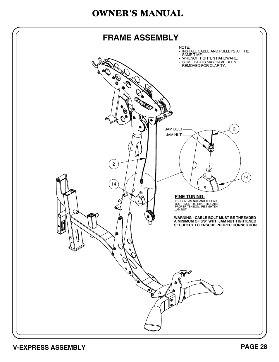 Frame assembly, Owner's manual, V-express assembly page 28 | Hoist Fitness V-EXPRESS User Manual | Page 29 / 71