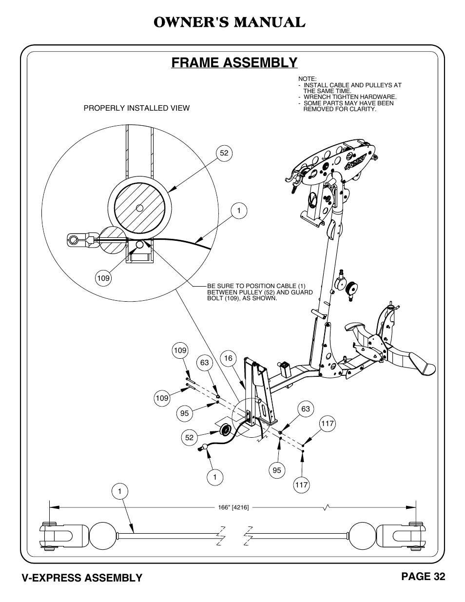 Frame assembly, Owner's manual, V-express assembly | Page 32 | Hoist Fitness V-EXPRESS User Manual | Page 33 / 71