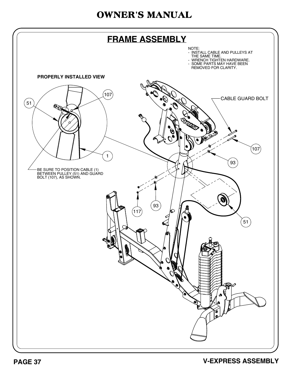 V-express_pg 37.pdf, Frame assembly owner's manual, Page 37 v-express assembly | Hoist Fitness V-EXPRESS User Manual | Page 38 / 71