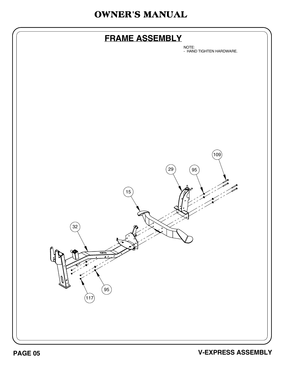 V-express_pg 05-06.pdf, Frame assembly, Owner's manual | Hoist Fitness V-EXPRESS User Manual | Page 6 / 71