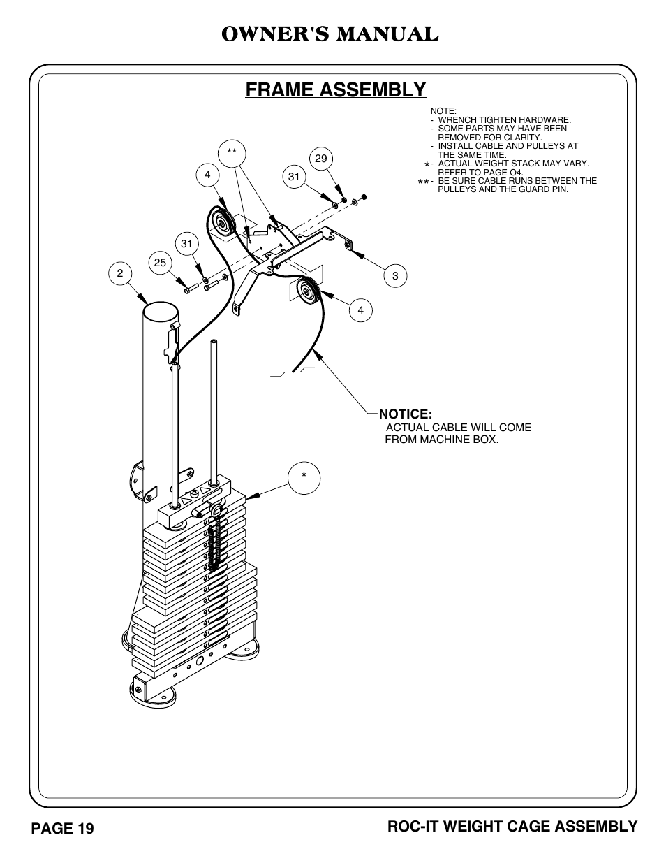 Owner's manual, Frame assembly | Hoist Fitness ROC-IT WEIGHT CAGE User Manual | Page 20 / 39