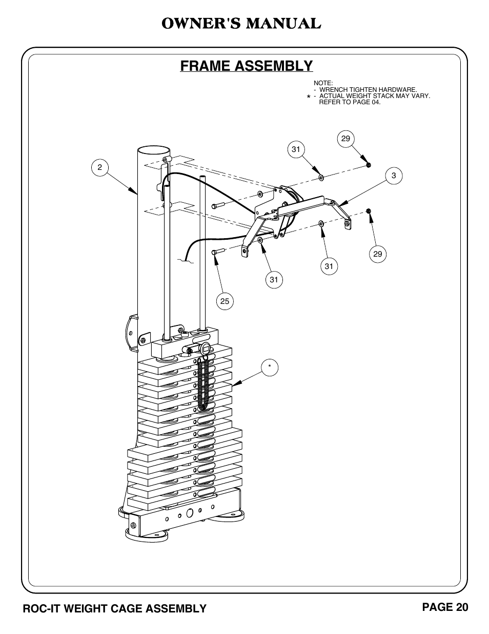 Owner's manual, Frame assembly | Hoist Fitness ROC-IT WEIGHT CAGE User Manual | Page 21 / 39