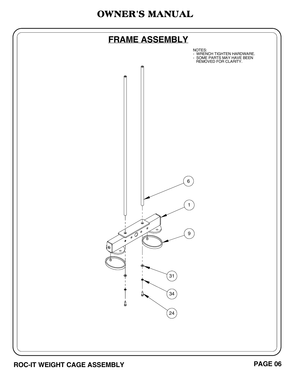 Frame assembly, Owner's manual | Hoist Fitness ROC-IT WEIGHT CAGE User Manual | Page 7 / 39