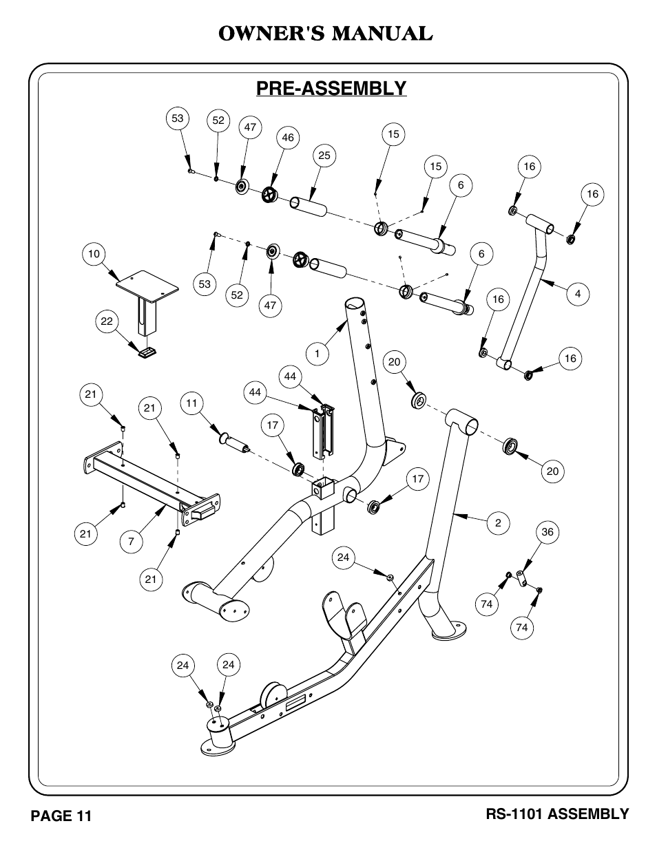 Pre-assembly, Owner's manual, Page 11 | Rs-1101 assembly | Hoist Fitness RS-1101 User Manual | Page 12 / 31