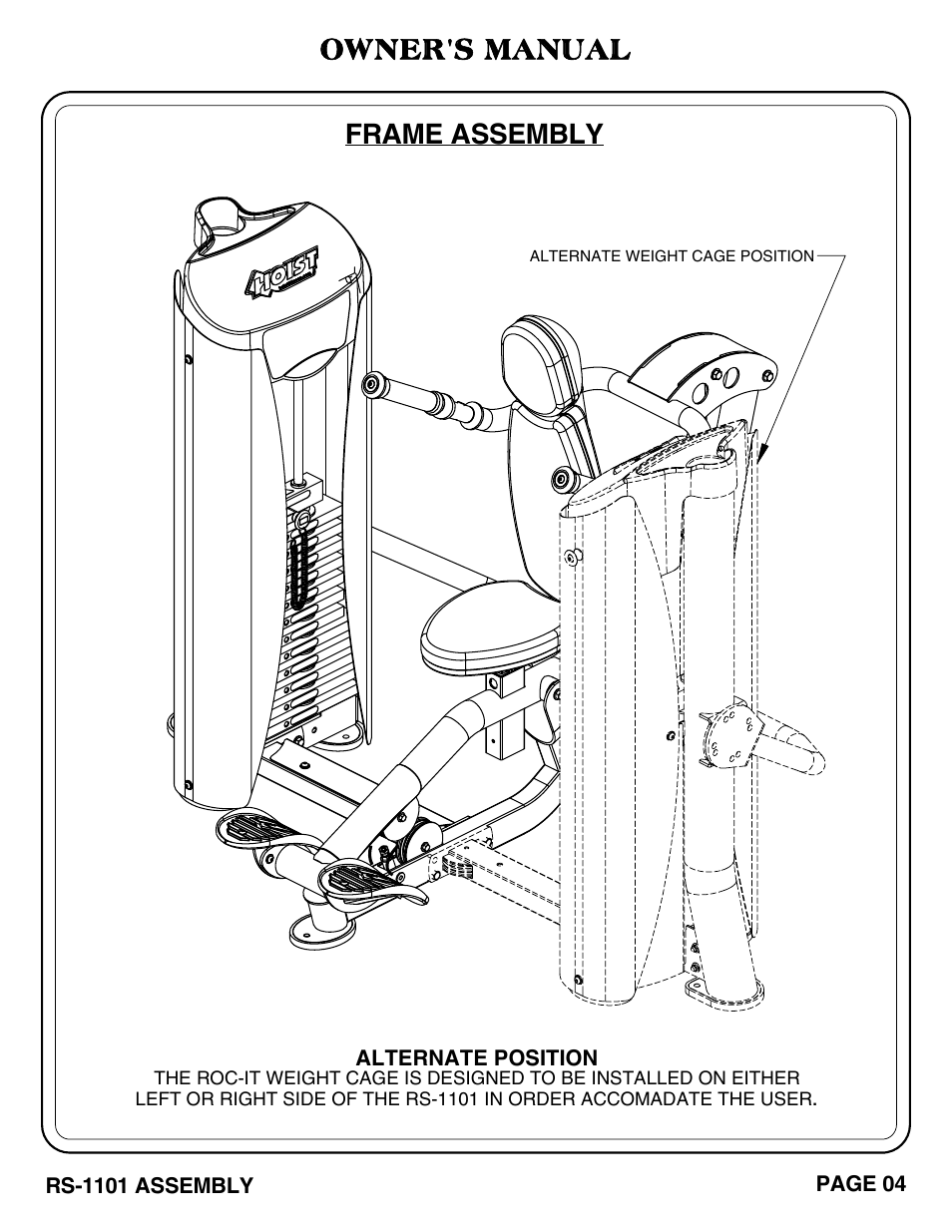 Owner's manual, Frame assembly | Hoist Fitness RS-1101 User Manual | Page 5 / 31