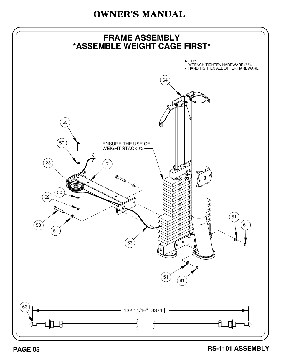 Frame assembly *assemble weight cage first, Owner's manual, Page 05 | Rs-1101 assembly | Hoist Fitness RS-1101 User Manual | Page 6 / 31