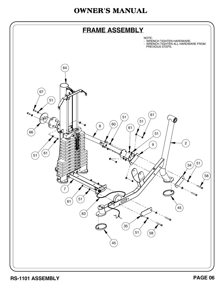 Frame assembly, Owner's manual | Hoist Fitness RS-1101 User Manual | Page 7 / 31