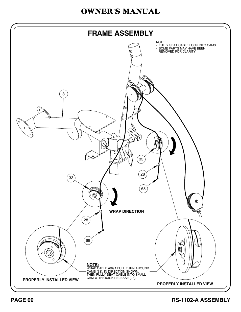 Frame assembly, Owner's manual, Page 09 | Rs-1102-a assembly | Hoist Fitness RS-1102-A User Manual | Page 10 / 35