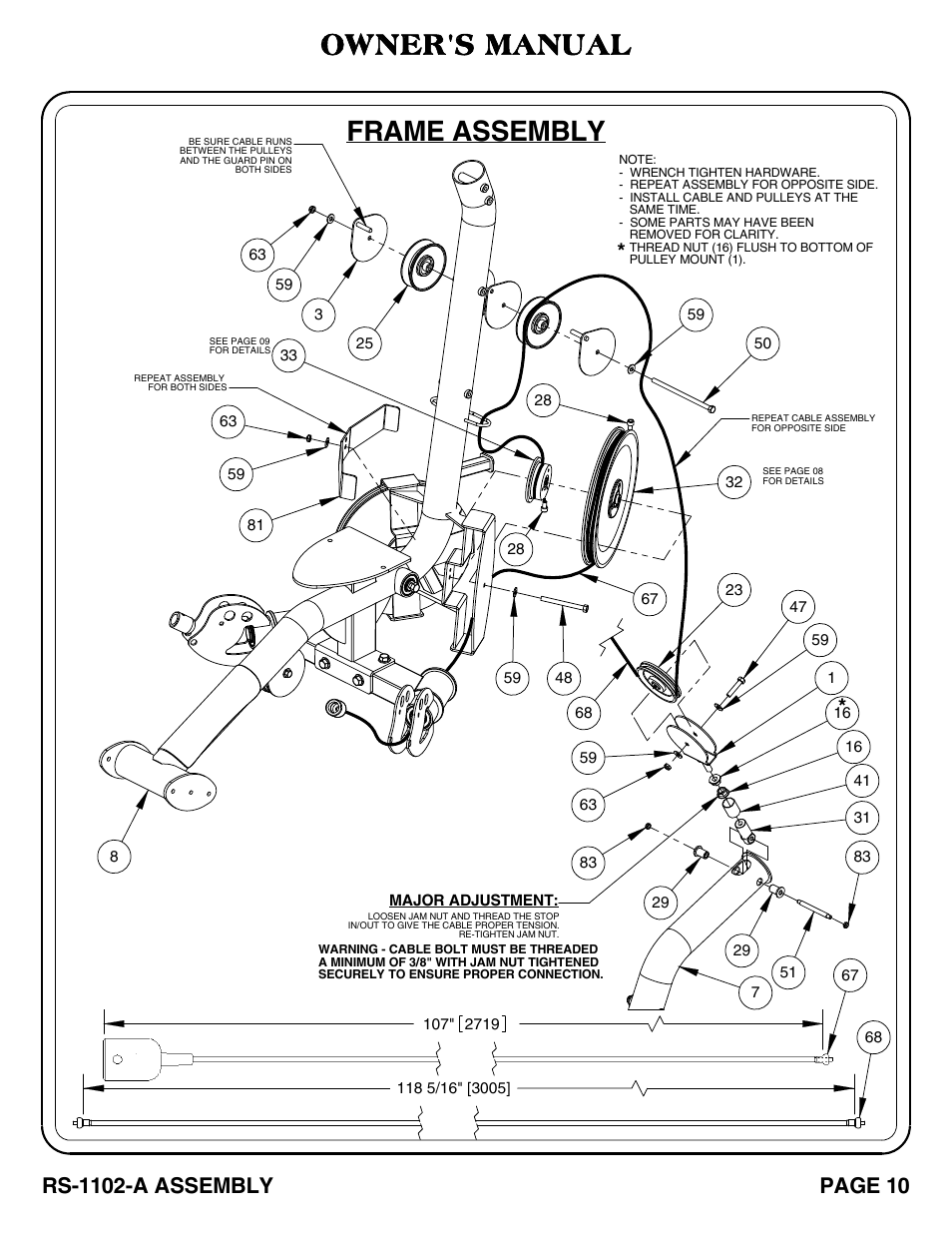 Frame assembly, Owner's manual, Rs-1102-a assembly | Page 10 | Hoist Fitness RS-1102-A User Manual | Page 11 / 35