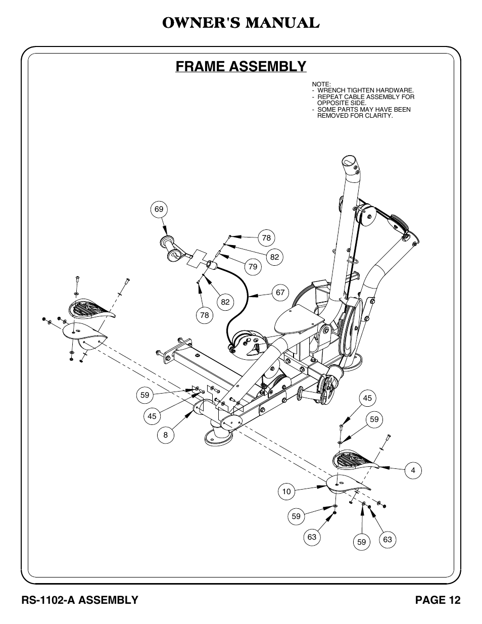 Frame assembly, Owner's manual | Hoist Fitness RS-1102-A User Manual | Page 13 / 35