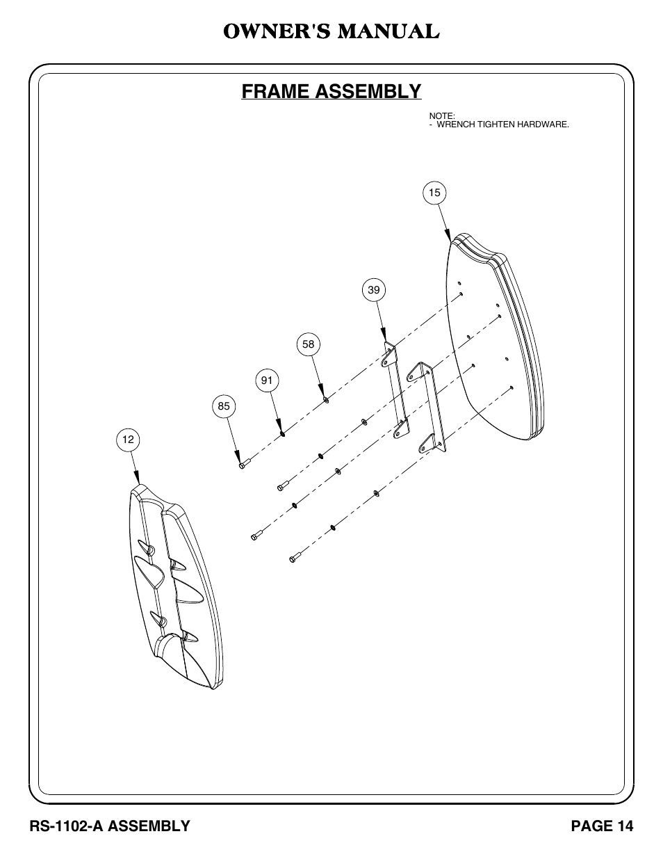 Frame assembly, Owner's manual | Hoist Fitness RS-1102-A User Manual | Page 15 / 35
