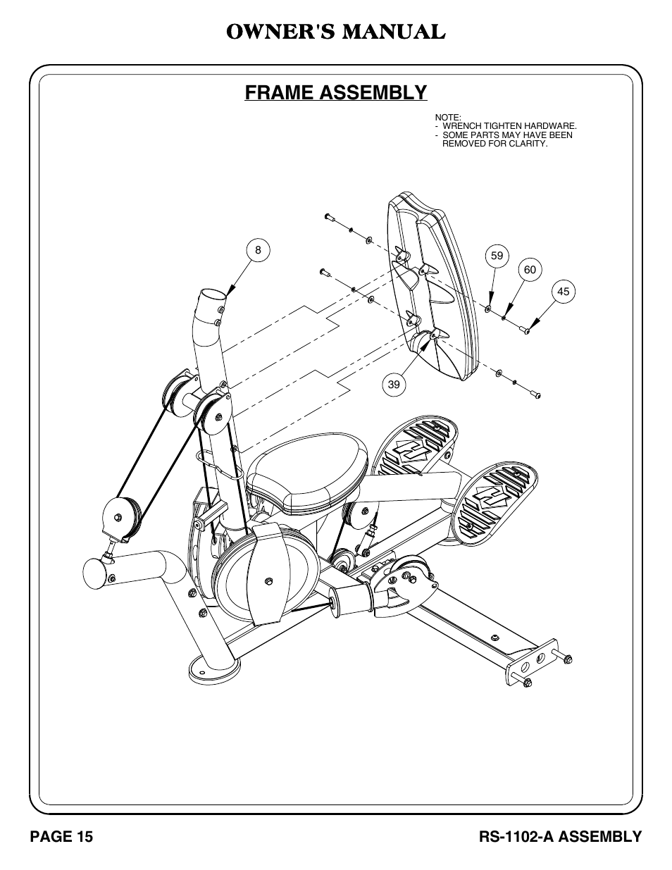Frame assembly, Owner's manual | Hoist Fitness RS-1102-A User Manual | Page 16 / 35
