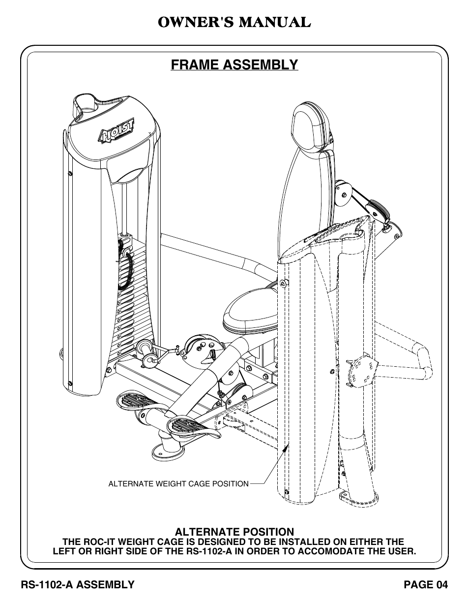 Owner's manual, Frame assembly | Hoist Fitness RS-1102-A User Manual | Page 5 / 35