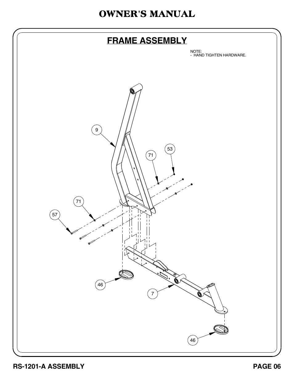 Frame assembly, Owner's manual | Hoist Fitness RS-1201-A User Manual | Page 7 / 34