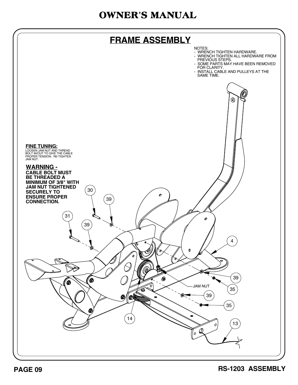 Frame assembly owner's manual | Hoist Fitness RS-1203 User Manual | Page 10 / 31