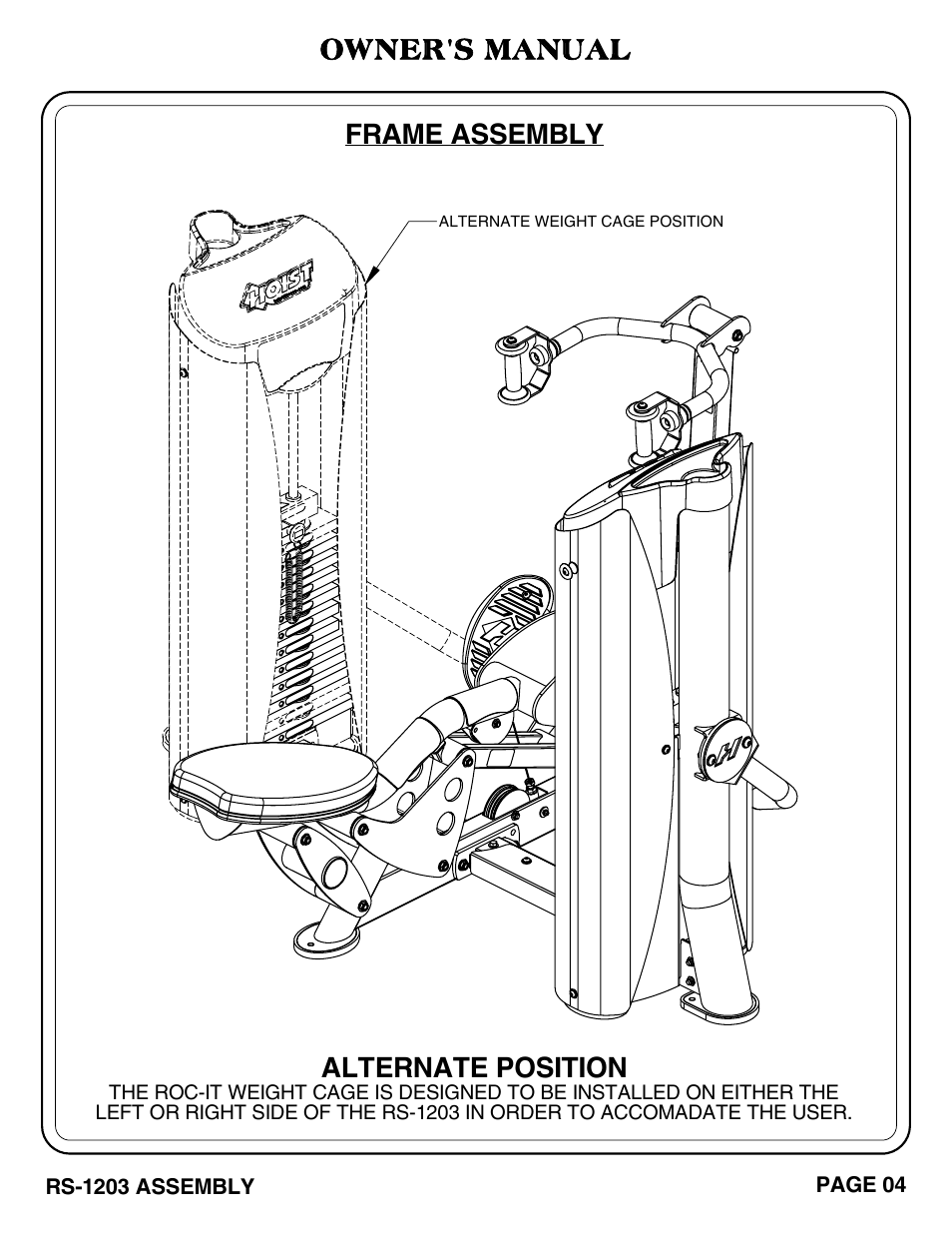 Owner's manual, Frame assembly alternate position | Hoist Fitness RS-1203 User Manual | Page 5 / 31