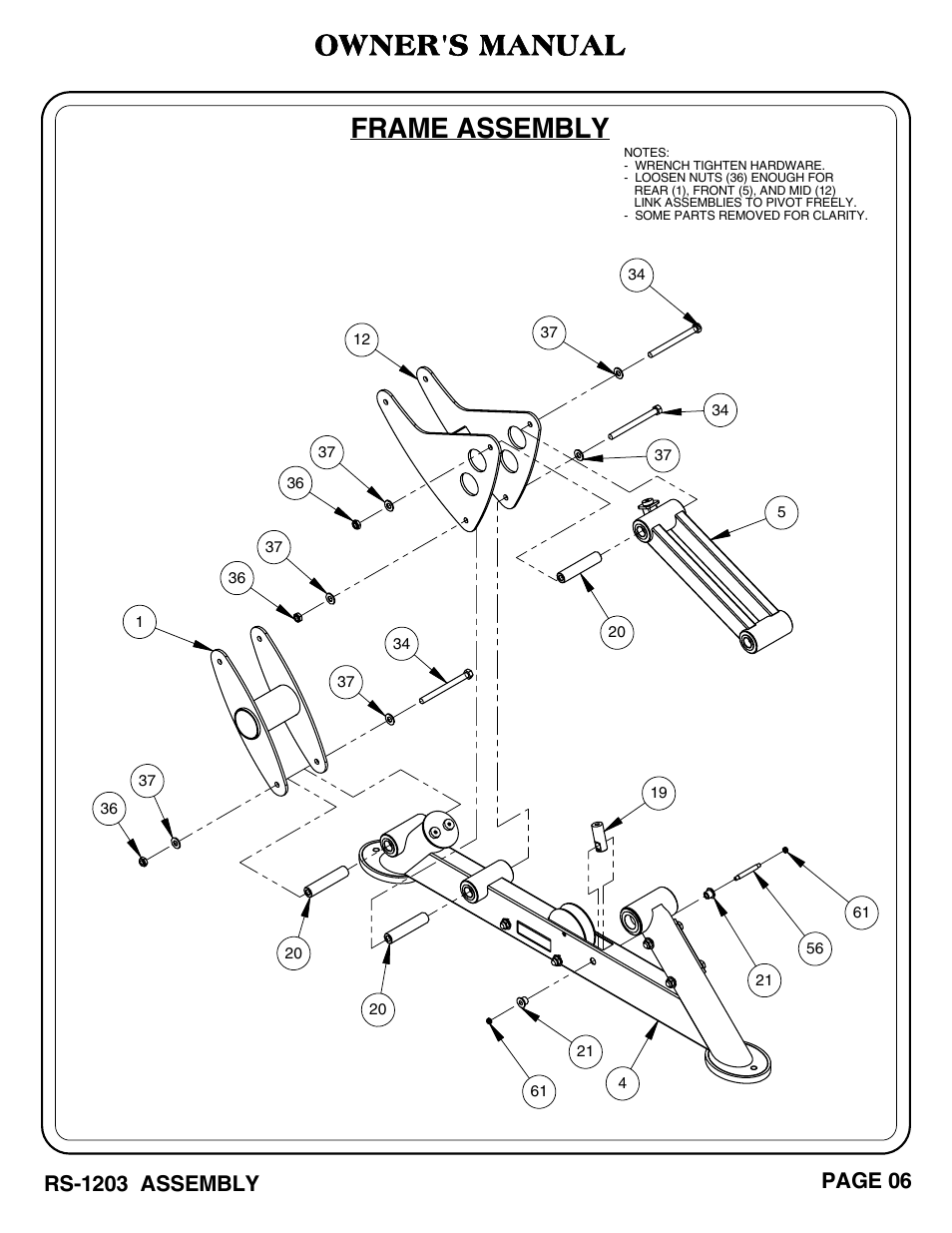 Frame assembly, Owner's manual | Hoist Fitness RS-1203 User Manual | Page 7 / 31