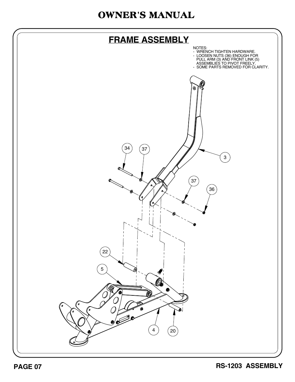 Frame assembly, Owner's manual | Hoist Fitness RS-1203 User Manual | Page 8 / 31