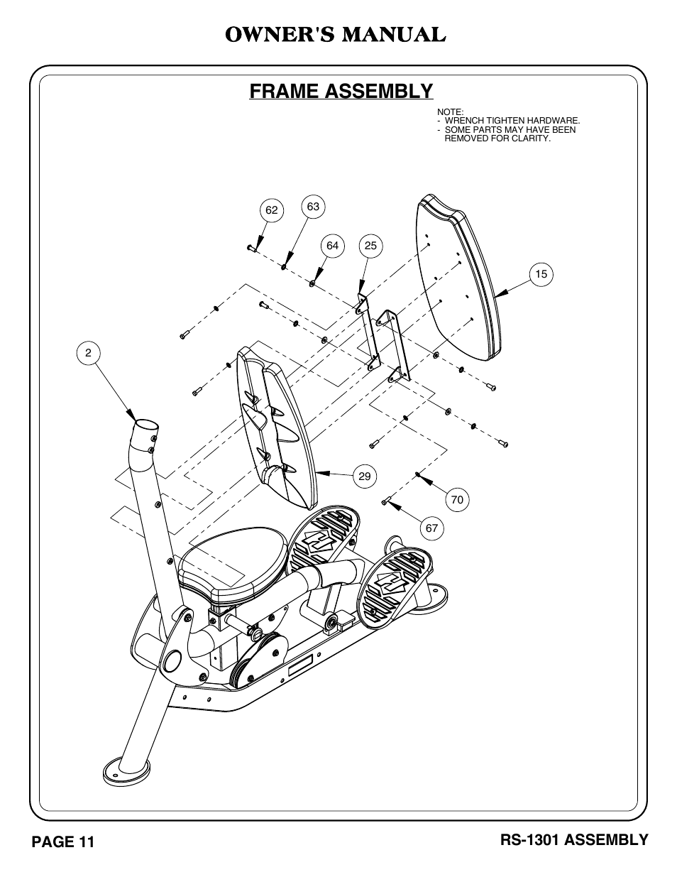 Owner's manual, Frame assembly | Hoist Fitness RS-1301 User Manual | Page 12 / 35