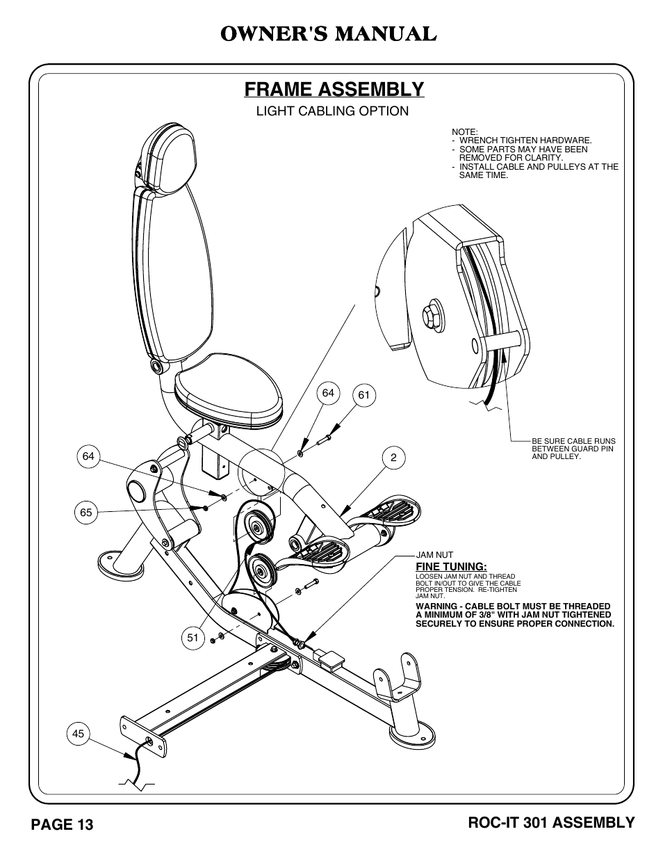 Owner's manual, Frame assembly | Hoist Fitness RS-1301 User Manual | Page 14 / 35