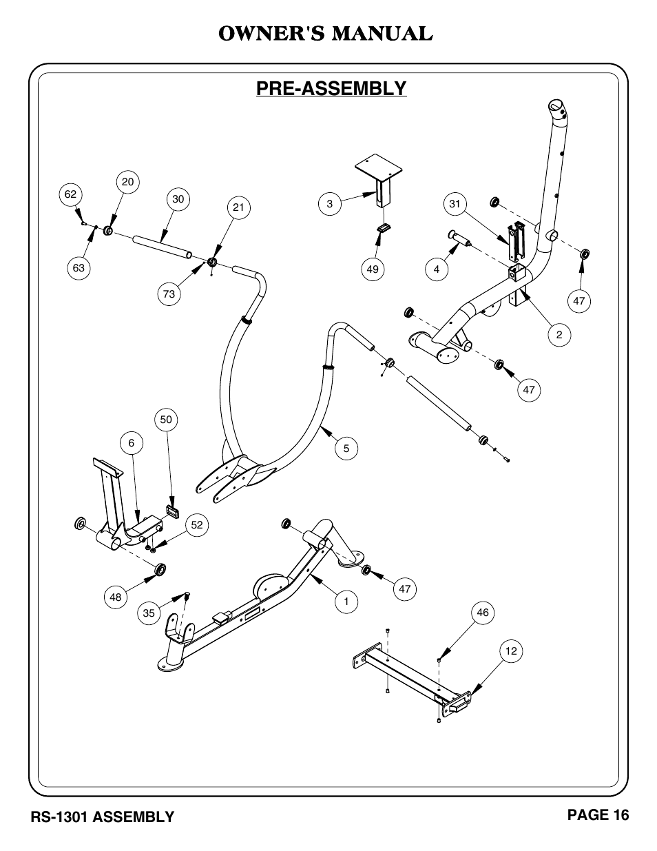 Owner's manual, Pre-assembly | Hoist Fitness RS-1301 User Manual | Page 17 / 35