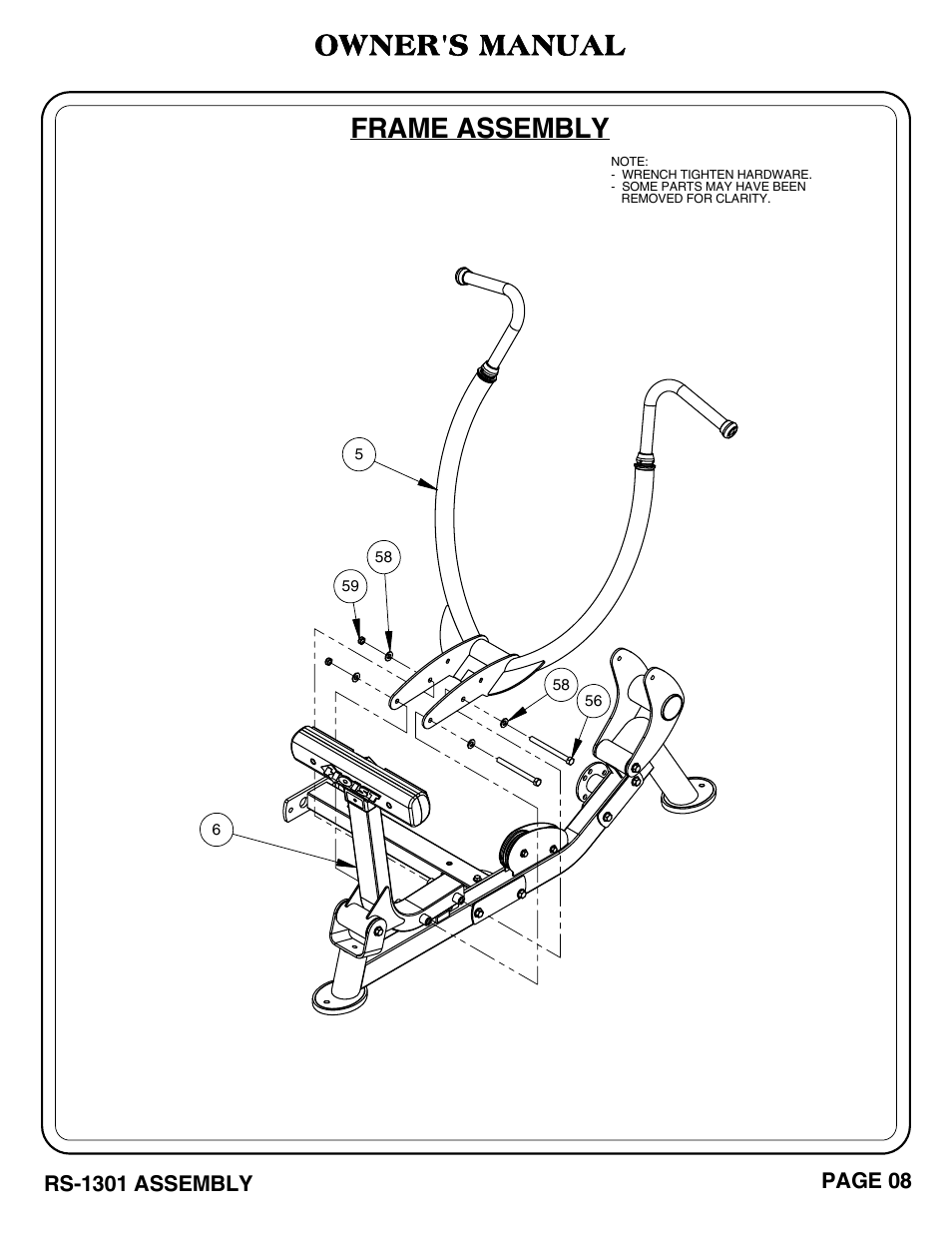 Frame assembly, Owner's manual | Hoist Fitness RS-1301 User Manual | Page 9 / 35