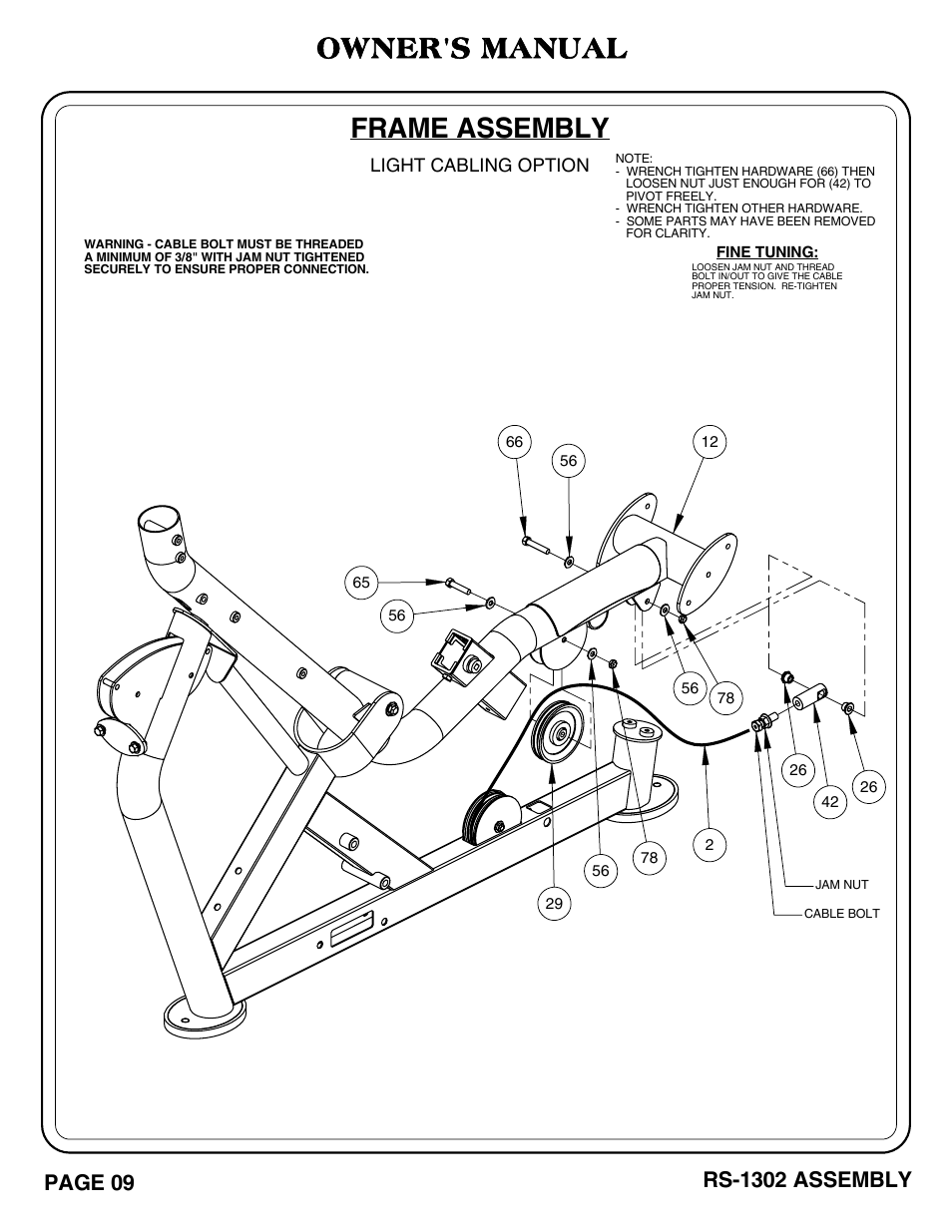 Rs-1302_pg 09-10.pdf, Frame assembly, Owner's manual | Hoist Fitness RS-1302 User Manual | Page 10 / 47