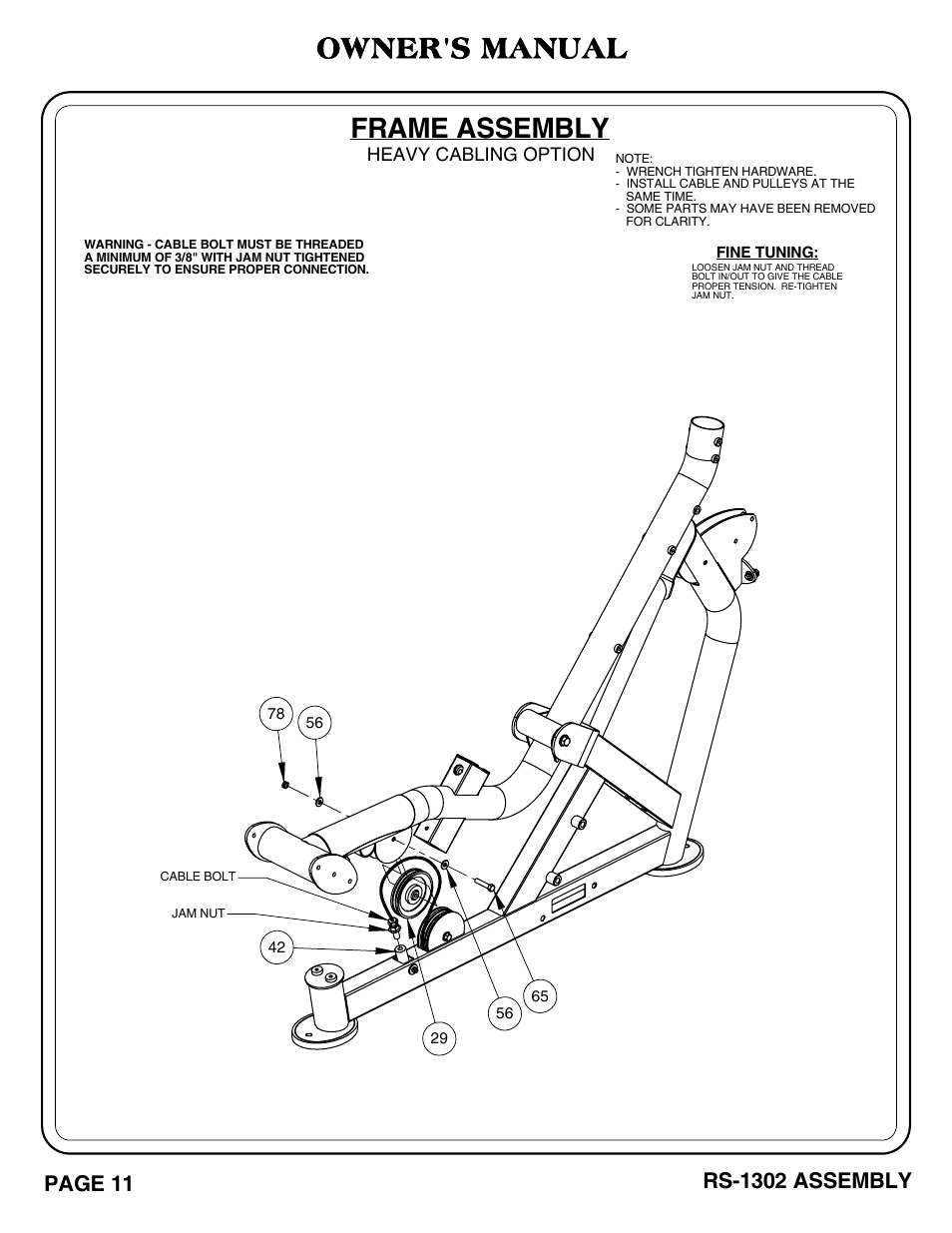 Rs-1302_pg 11-12.pdf, Frame assembly, Owner's manual | Page 11, Rs-1302 assembly | Hoist Fitness RS-1302 User Manual | Page 12 / 47