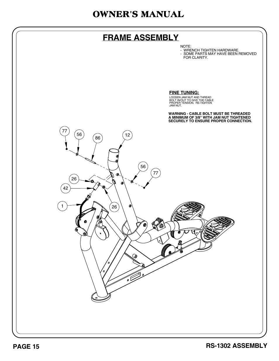 Rs-1302_pg 15-16.pdf, Frame assembly, Owner's manual | Hoist Fitness RS-1302 User Manual | Page 16 / 47