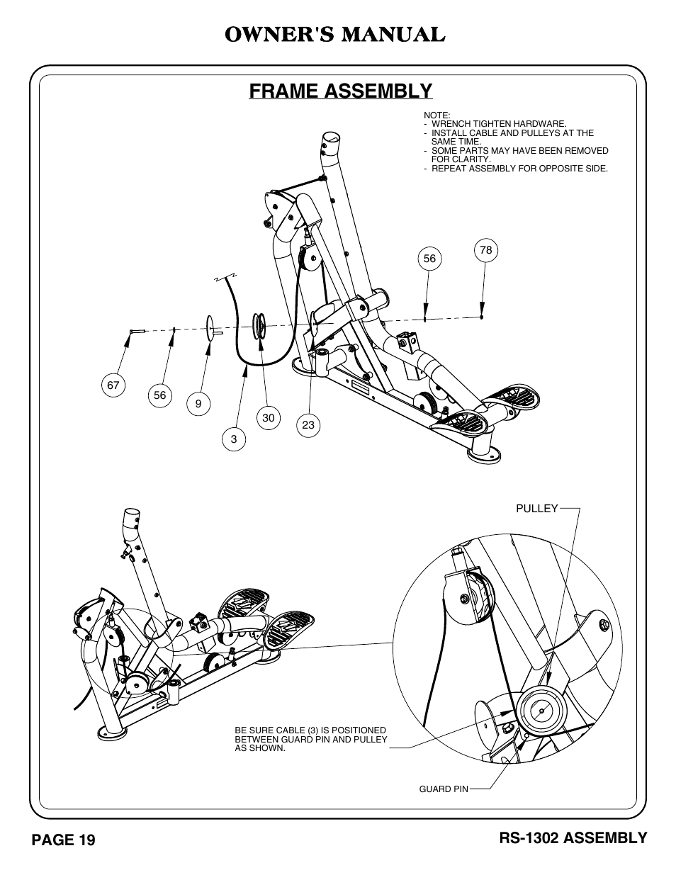 Rs-1302_pg 19-20.pdf, Frame assembly, Owner's manual | Hoist Fitness RS-1302 User Manual | Page 20 / 47