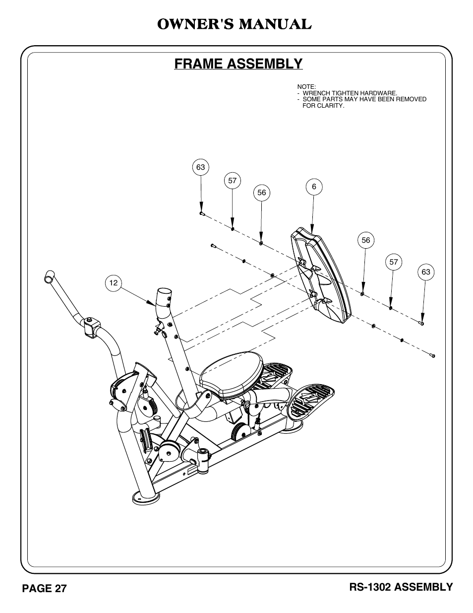 Rs-1302_pg 27-28.pdf, Frame assembly, Owner's manual | Hoist Fitness RS-1302 User Manual | Page 28 / 47