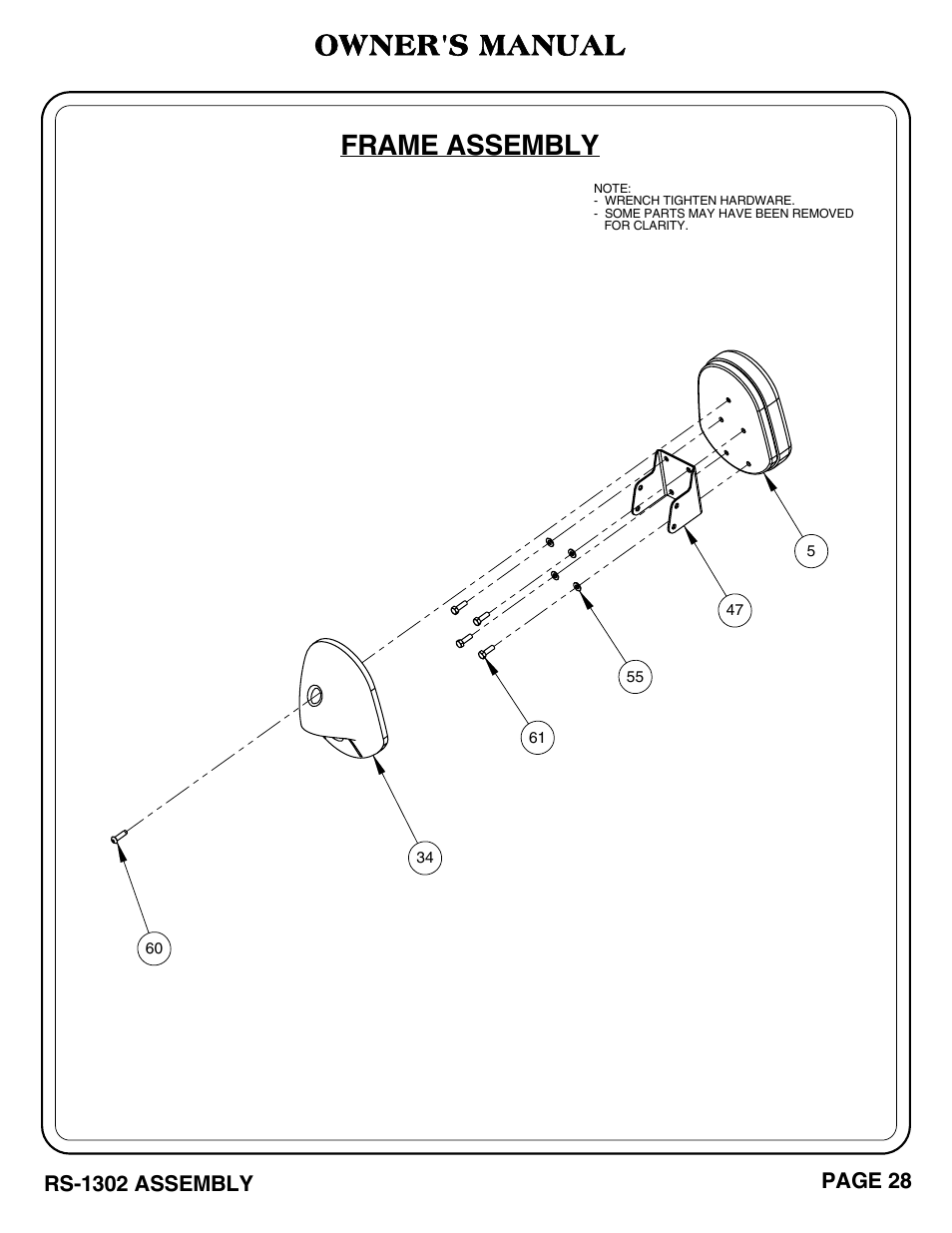 Frame assembly, Owner's manual | Hoist Fitness RS-1302 User Manual | Page 29 / 47