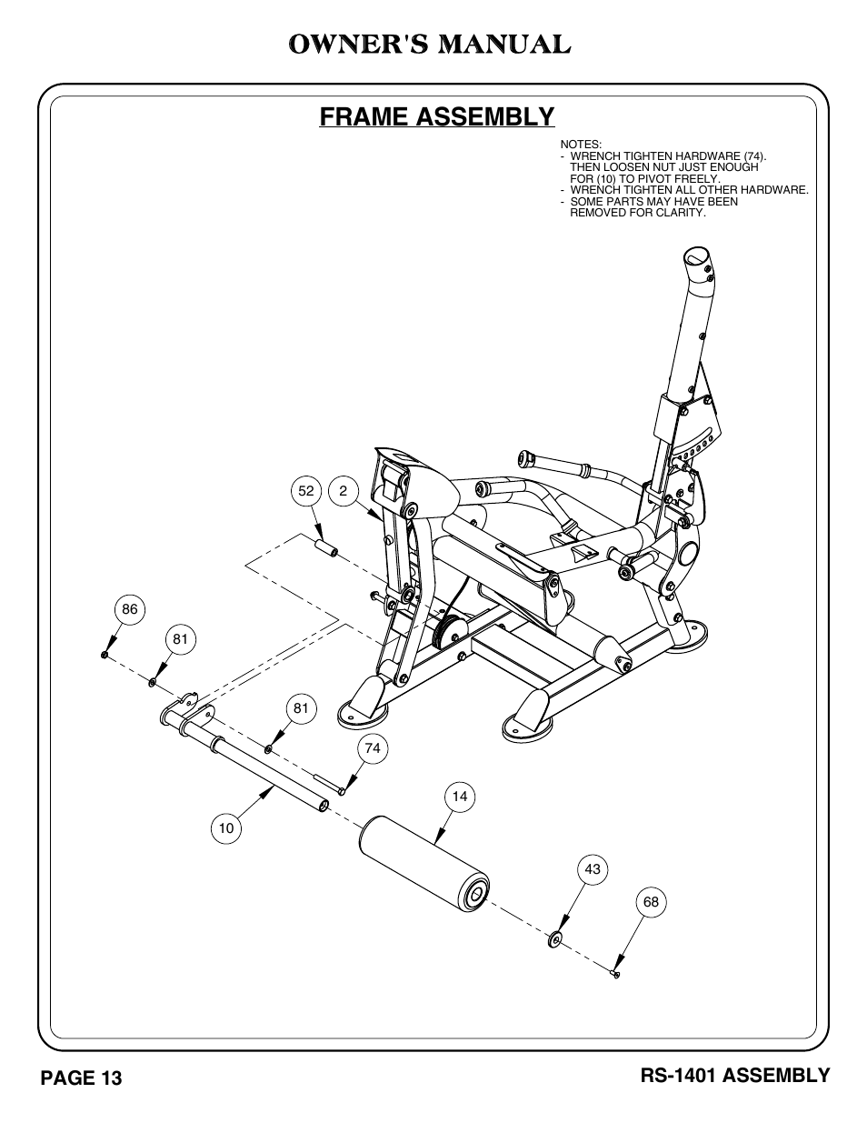 Frame assembly owner's manual | Hoist Fitness RS-1401 User Manual | Page 14 / 37