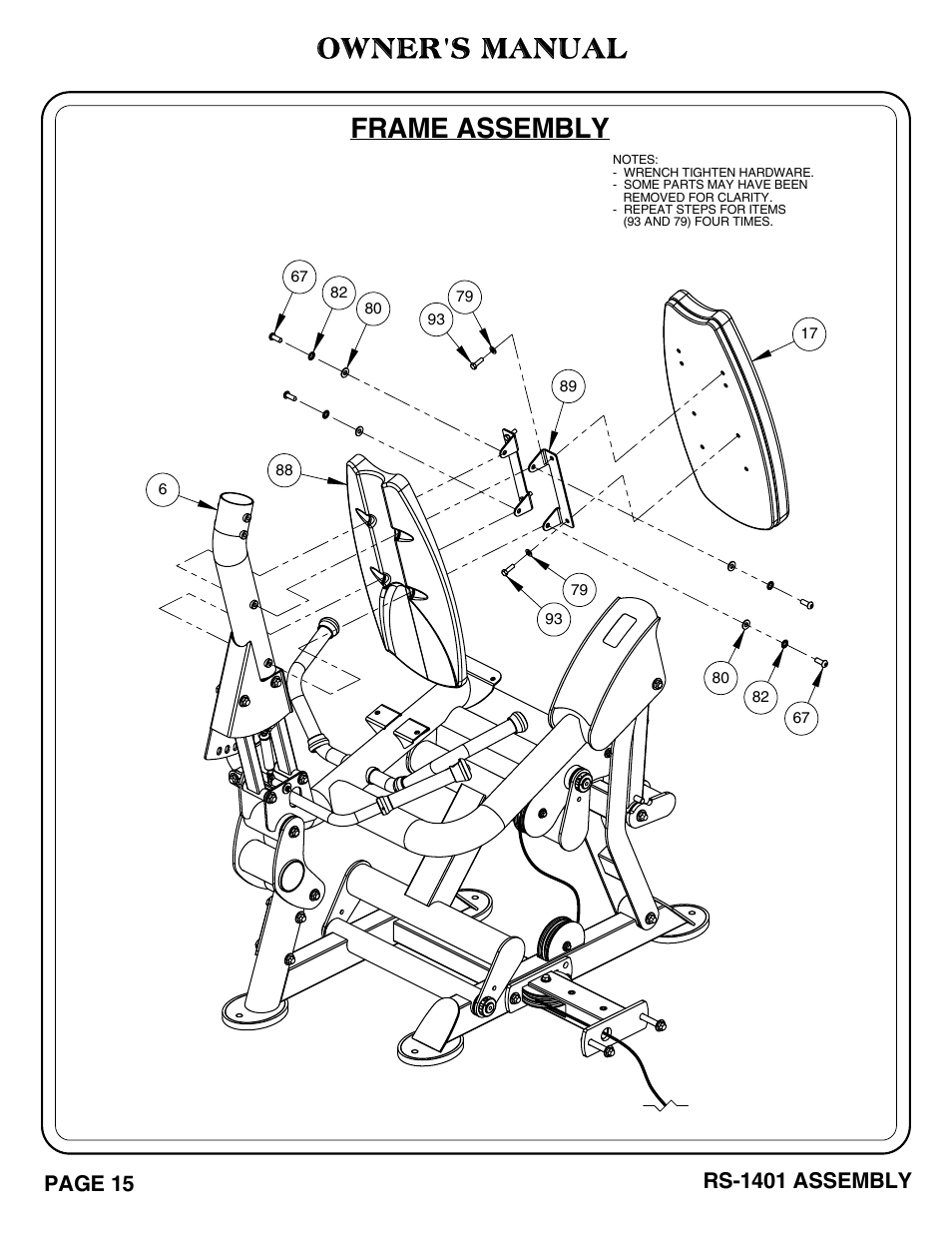 Frame assembly owner's manual | Hoist Fitness RS-1401 User Manual | Page 16 / 37