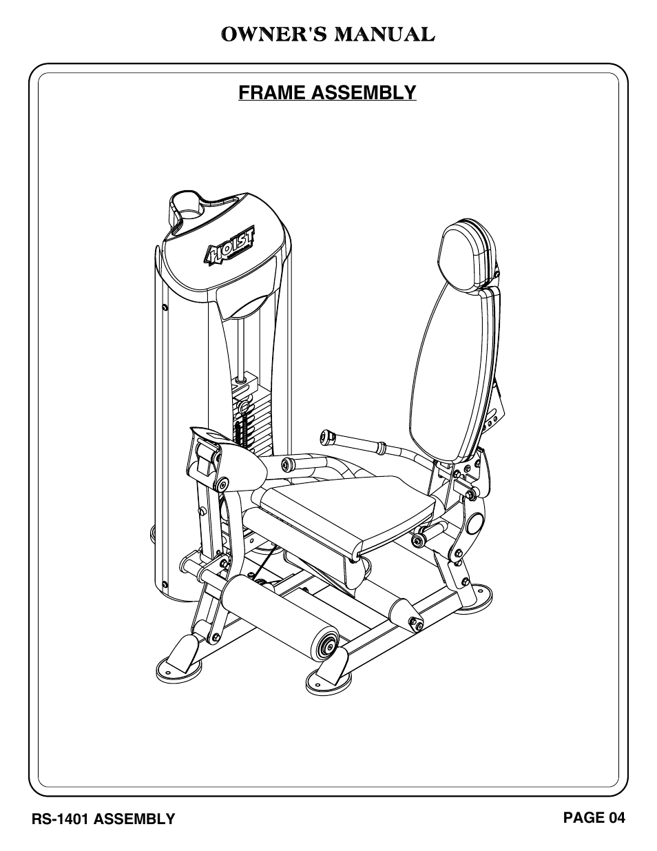 Owner's manual, Frame assembly | Hoist Fitness RS-1401 User Manual | Page 5 / 37