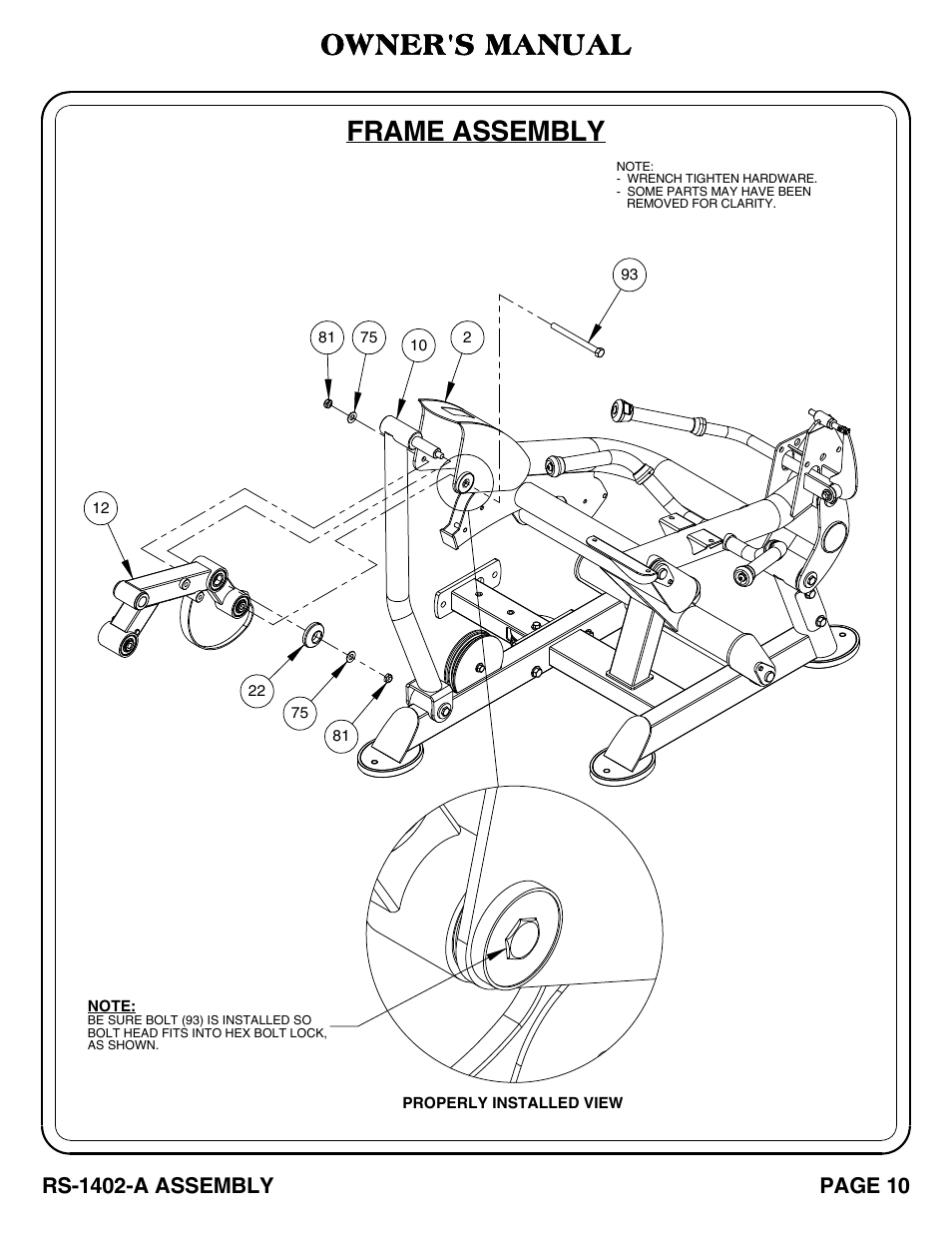 Frame assembly, Owner's manual | Hoist Fitness RS-1402-A User Manual | Page 11 / 42