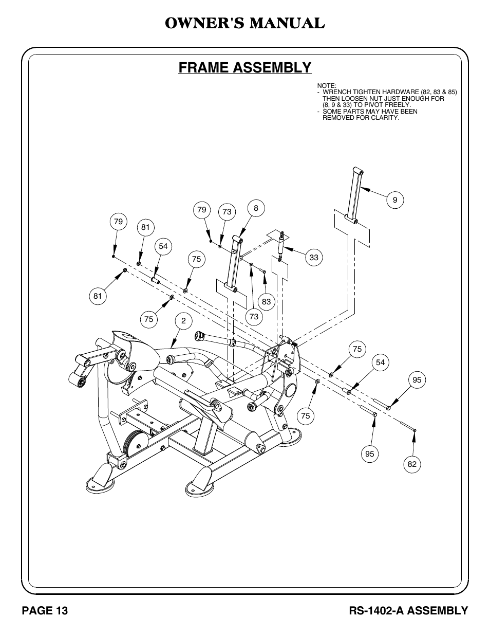 Rs-1402-a_pg 13-14, Frame assembly owner's manual | Hoist Fitness RS-1402-A User Manual | Page 14 / 42