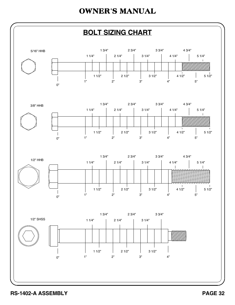 Bolt sizing chart owner's manual | Hoist Fitness RS-1402-A User Manual | Page 33 / 42