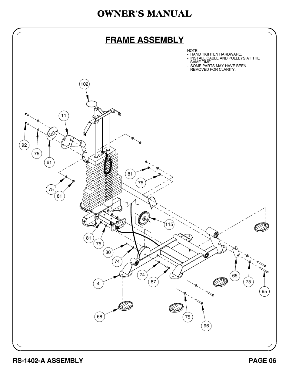 Frame assembly, Owner's manual | Hoist Fitness RS-1402-A User Manual | Page 7 / 42