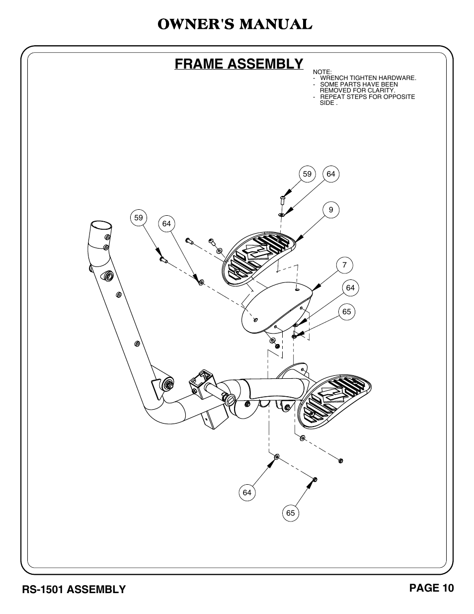 Frame assembly, Owner's manual | Hoist Fitness RS-1501 User Manual | Page 11 / 32