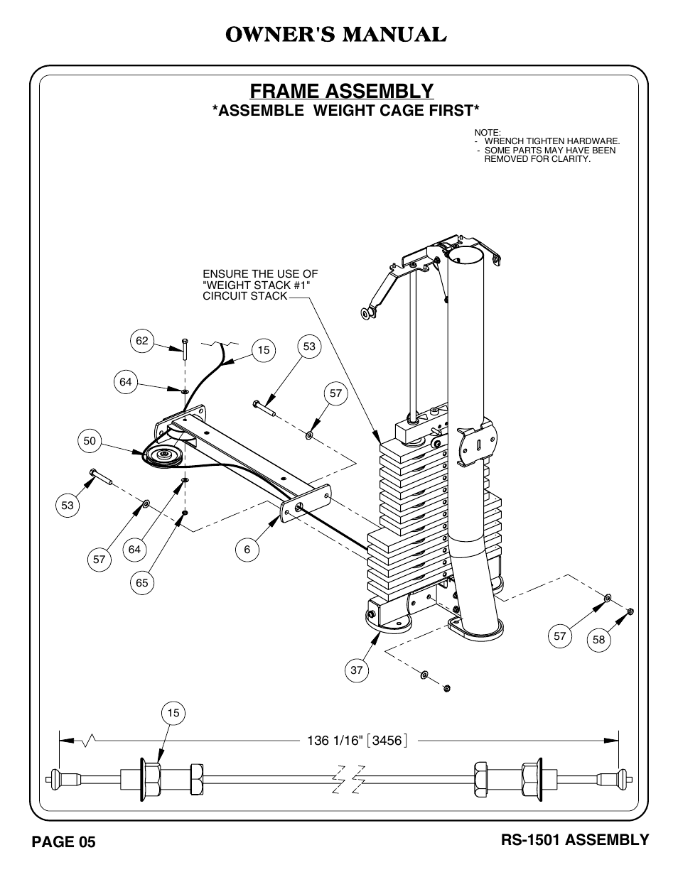 Frame assembly owner's manual, Assemble weight cage first | Hoist Fitness RS-1501 User Manual | Page 6 / 32