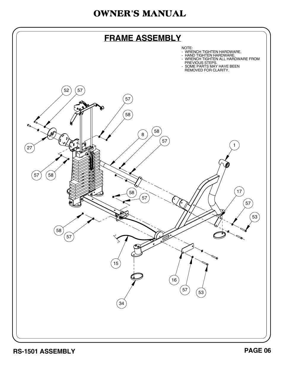 Frame assembly, Owner's manual | Hoist Fitness RS-1501 User Manual | Page 7 / 32