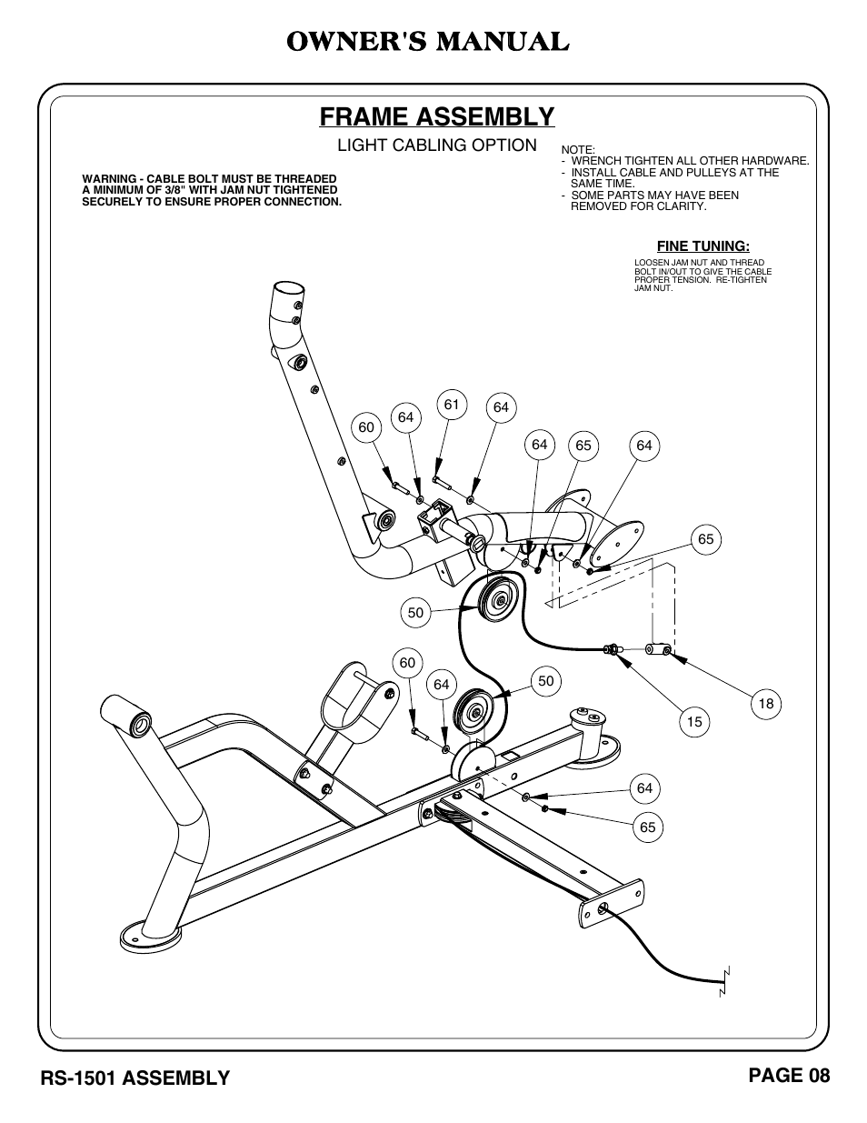 Frame assembly, Owner's manual | Hoist Fitness RS-1501 User Manual | Page 9 / 32