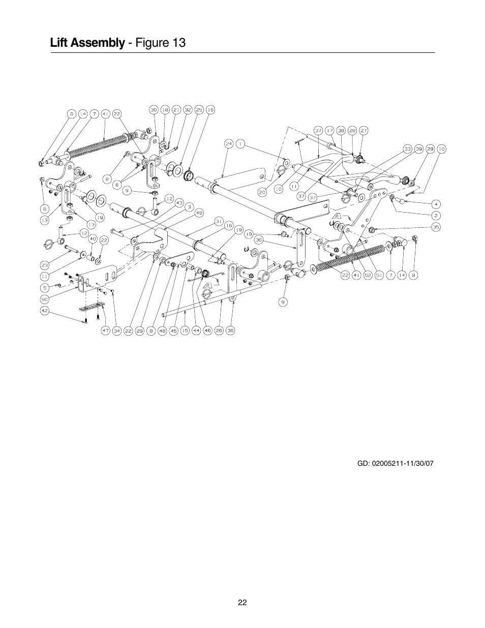 Lift assembly - figure 13 | Cub Cadet 53AH8CT4050 User Manual | Page 22 / 28