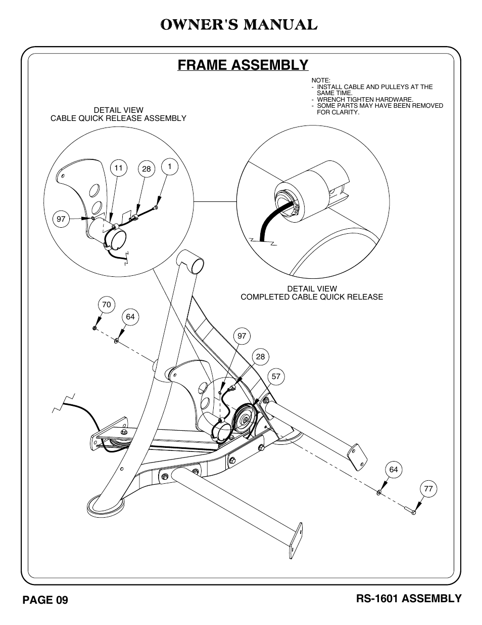 Owner's manual, Frame assembly | Hoist Fitness RS-1601 User Manual | Page 14 / 41