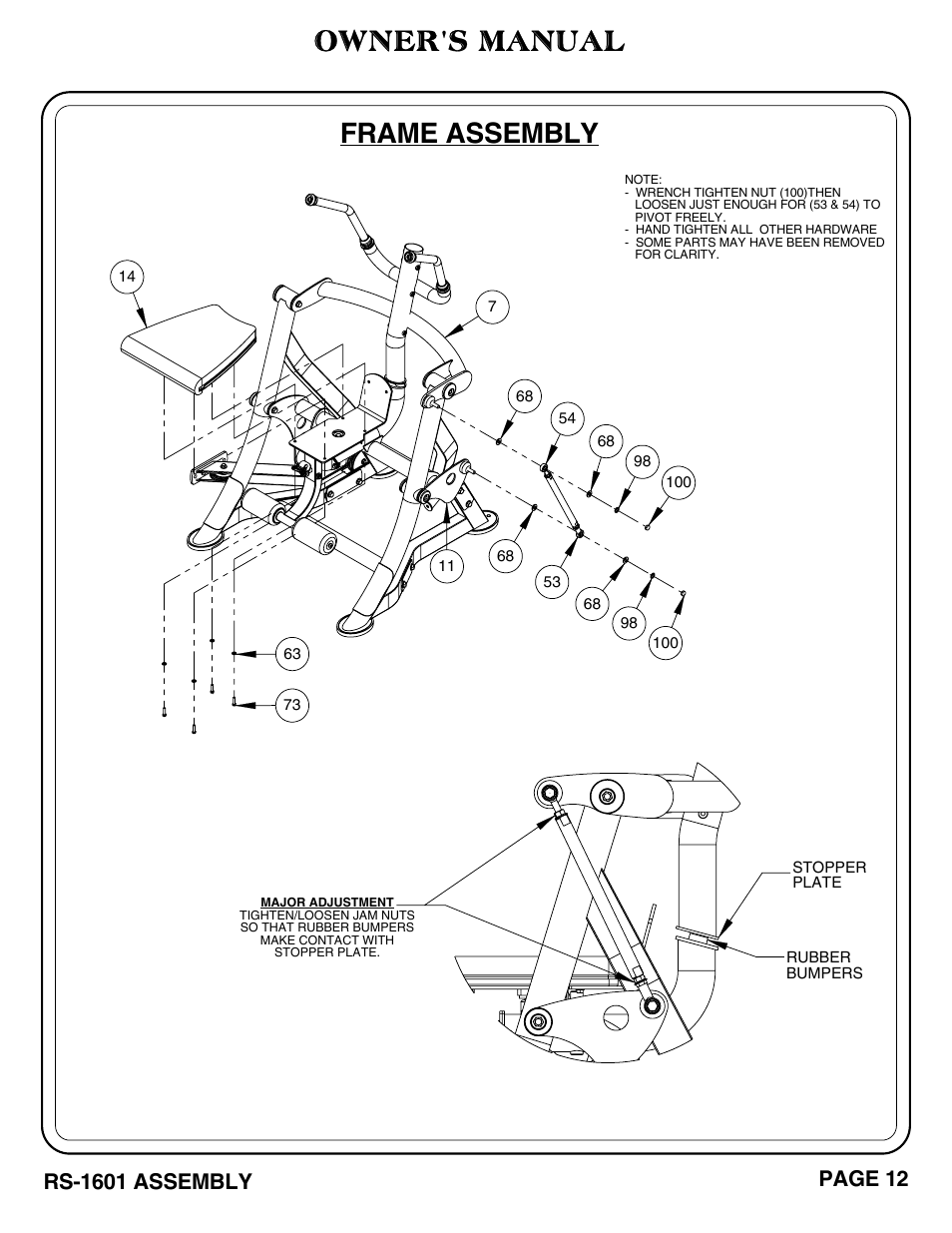 Frame assembly owner's manual | Hoist Fitness RS-1601 User Manual | Page 17 / 41