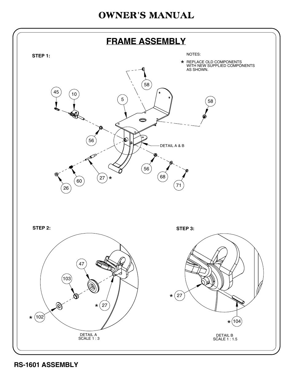 Owner's manual, Frame assembly | Hoist Fitness RS-1601 User Manual | Page 2 / 41