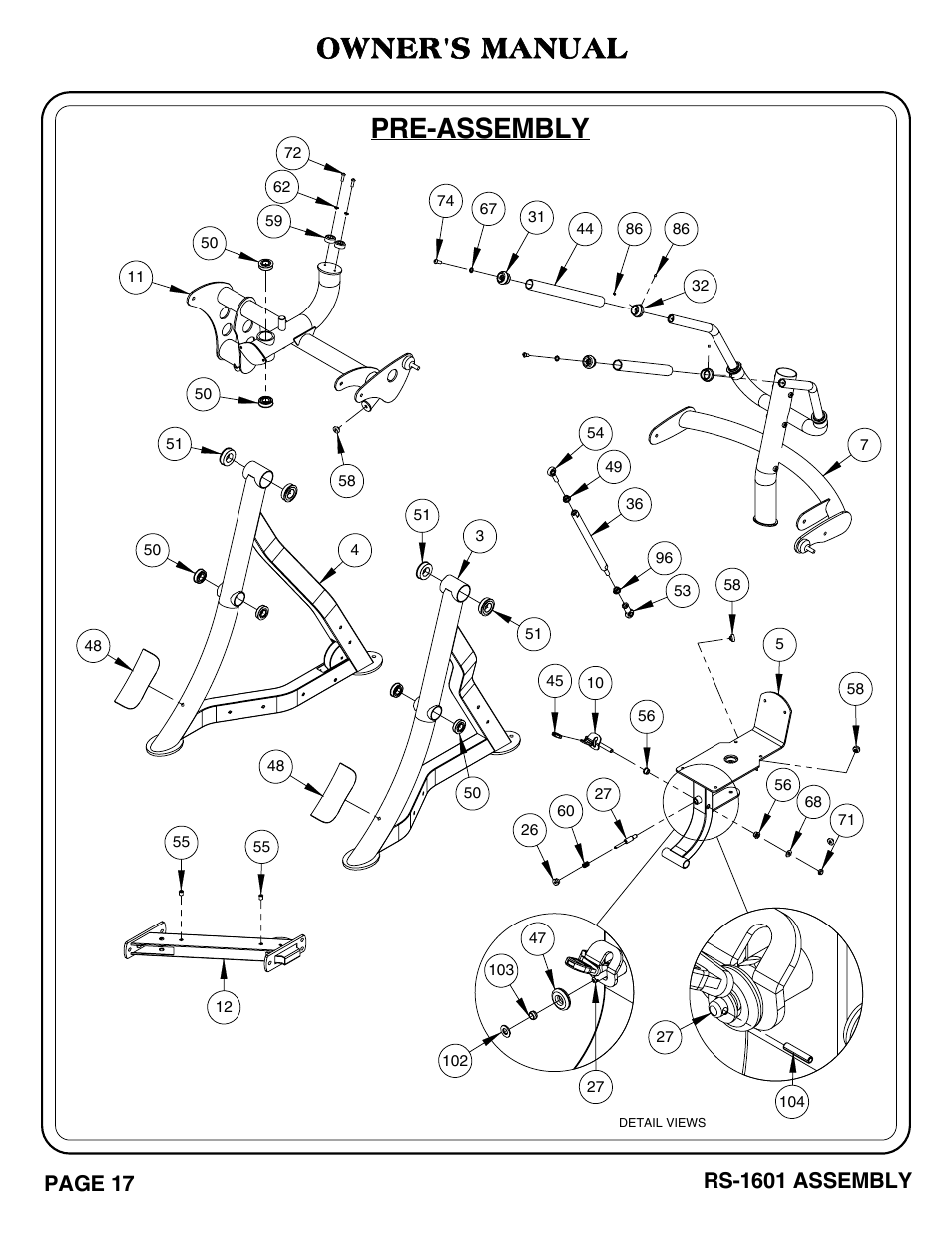 Pre-assembly, Owner's manual, Page 17 | Rs-1601 assembly | Hoist Fitness RS-1601 User Manual | Page 22 / 41