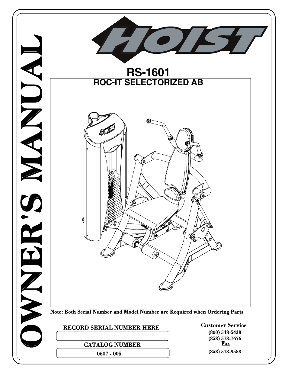 Owner' s ma nua l | Hoist Fitness RS-1601 User Manual | Page 5 / 41